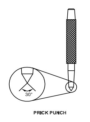 What is the point angle of prick punch which is used for making light punch marks?